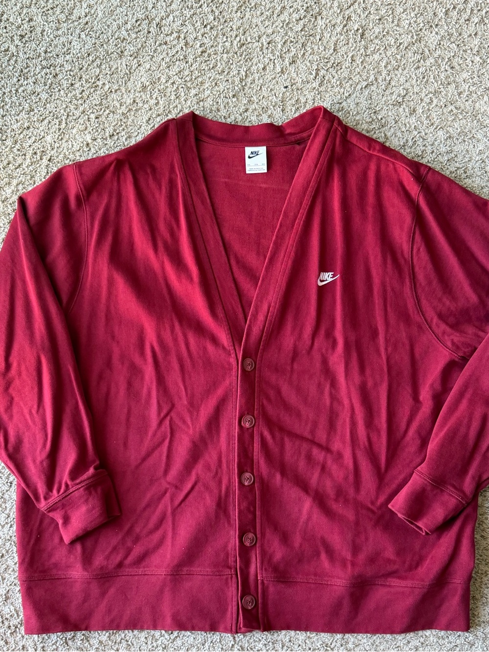 Nike Men’s Maroon Button-Front V-Neck Cardigan